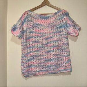 Women’s Vintage Handknit Pastel Colour Short Sleeve Sweater Poncho Layer Top